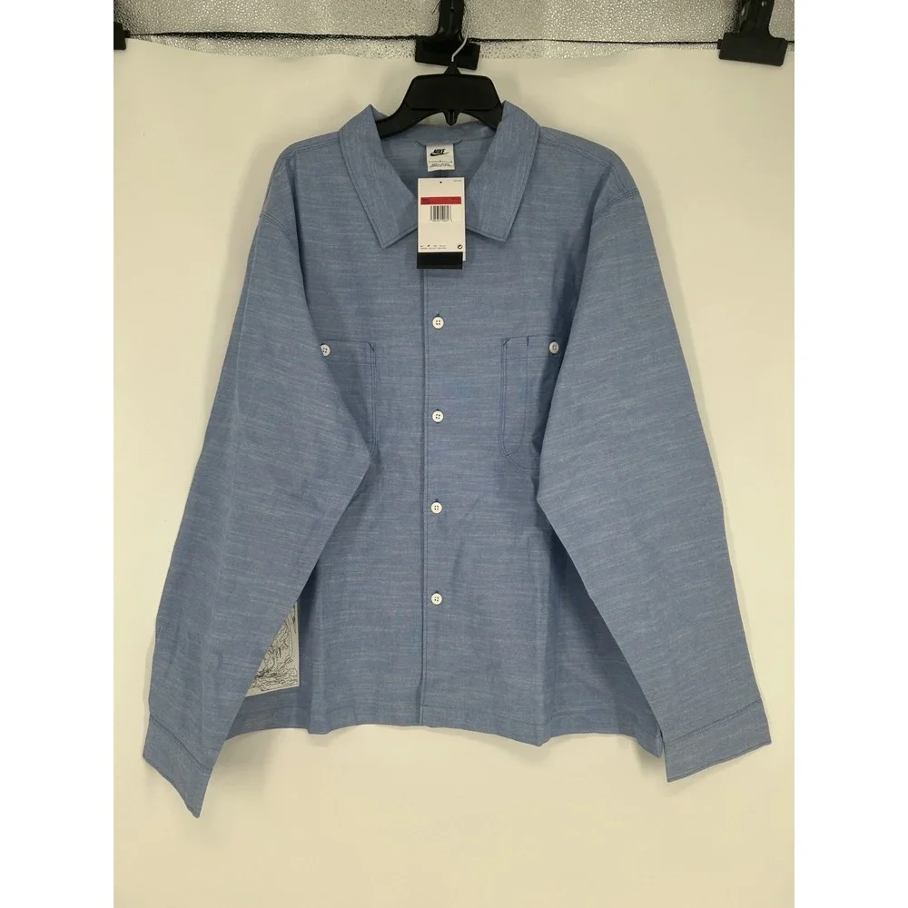 Nike Life Button Up Shirt Large Blue Chambray Long Sleeve Loose Fit HV0882-411